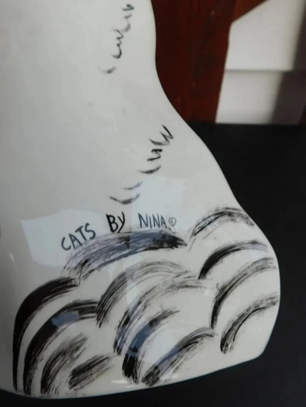 Cats By Nina Lyman Ceramic Hand Painted Cat Vase White Gold Eyes Planter